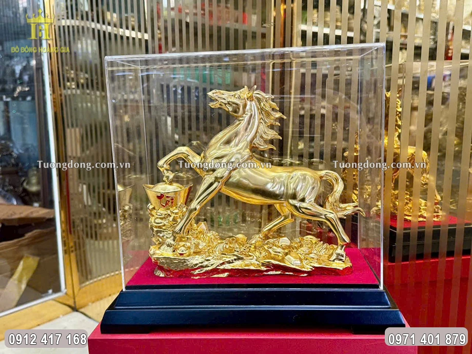 Tượng Ngựa Thỏi Vàng Tài Lộc Bằng Đồng Dát Vàng 24K